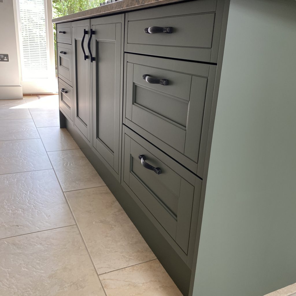 Sprayed Drawers and hand finished side panel and frames